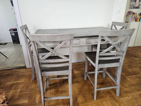 Solid Counter-Height Dining Set w/ 4 Storage Drawers & 4 Chairs 1