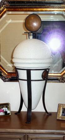Decorative Stone Urn With Metal Trim 1