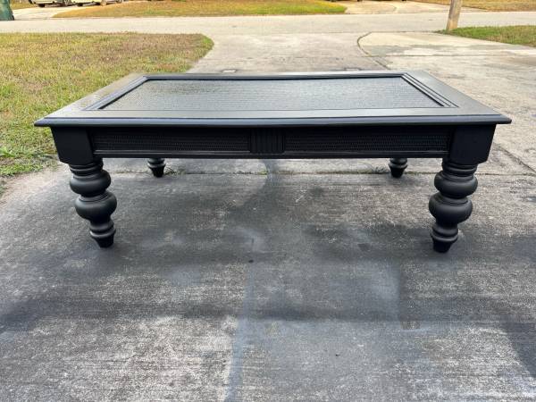 Vintage Black Oak 50” Long Rectangular Wicker Look  Coffee Table 1