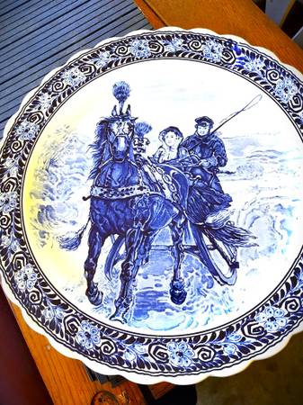 Rare Handpainted Russian Gzhel Ceramic Platter 1