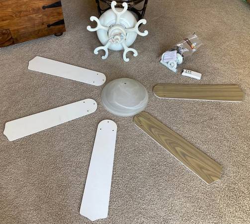 Indoor Ceiling Fan white wood patterned blades 2-light dimmer remote 1