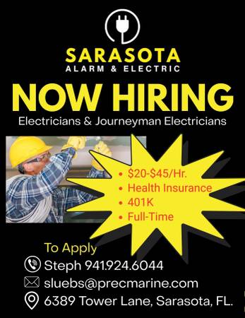 Journeyman Electrician – $20-$45/hr DOE 1