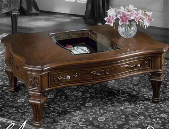 AICO Villagio Large coffee cocktail table glass top large drawer perfect conditi 1