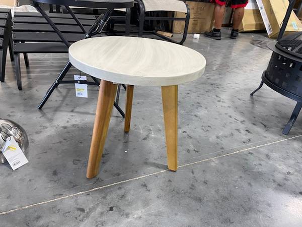 Light Gray And Natural Round Acacia Wood Outdoor Side Table 1
