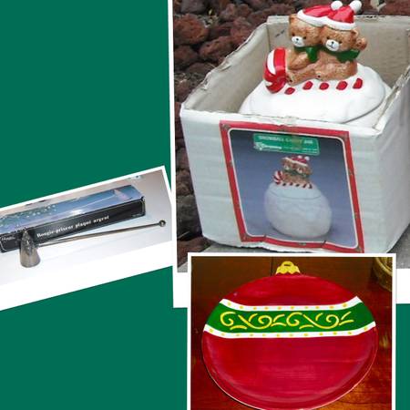 Winter cookie jar, candle sniffer, ornament plate - $5 each 1