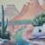 Large 41" round mixed media painting depicting Southwestern scenery 11 thumbnail