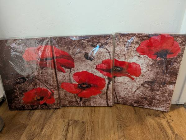 New Red Poppies Wall Art - 3 Panels 1