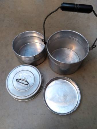 Priscilla Ware Antique Aluminum Coalminers Lunch Pail Set 1
