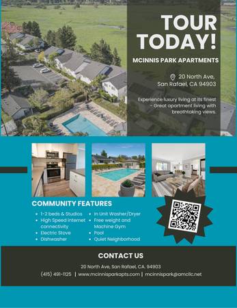 $3,295 / 2br - 895ft2 - 📉 Rent Reduced! 2BR w/ Private Patio $3,295 | McInnis Park Apts (san rafael)63850426979201121