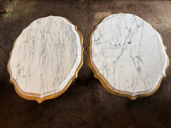 1 PR. - VINTAGE CONMAR MARBLE TOP END/SIDE TABLES - ITALY 1