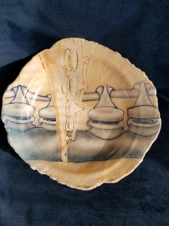 Large Hand Thrown & Hand Painted Decorative Bowl - Abstract Clarinets 1