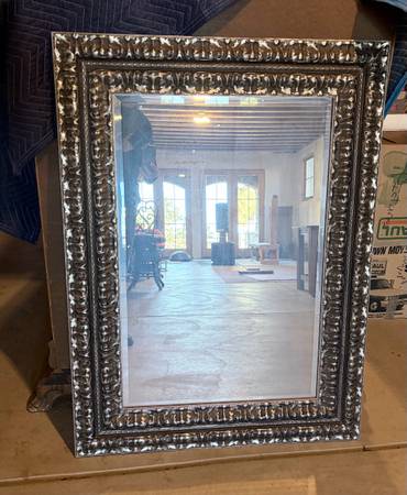Ornate Silver Framed Beveled Wall Mirror 48”x35” 1