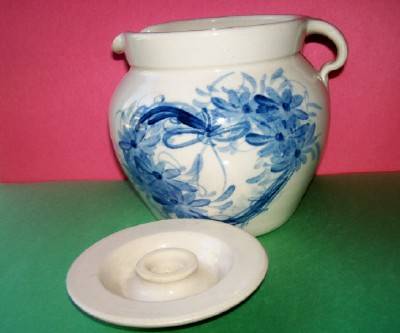 Old Casey Stoneware pottery Crock Pitcher with Lid 1