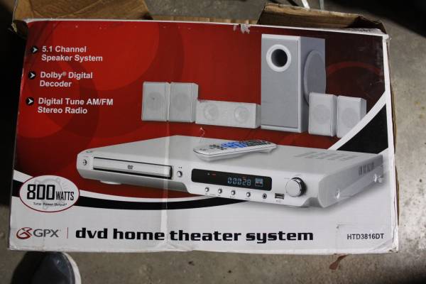 Stereo DVD 5.1 Receiver, subwoofer, and speakers. 1