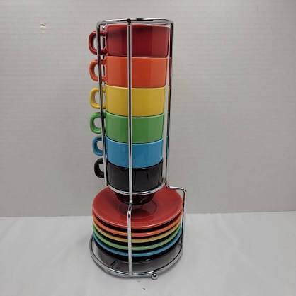 Brand new World Market 13 piece stacking espresso cups & saucers 1