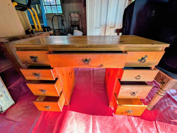Solid Wooden 9 Drawers Desk 1