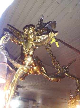 double cherub electric hanging light fixture 1