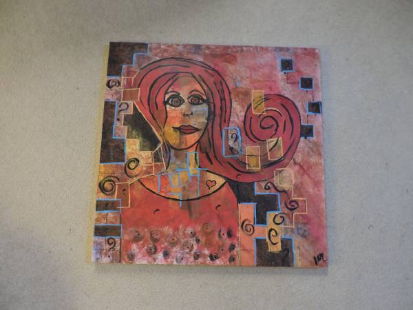 Original Abstract Canvas Painting "Mysterious Lady" 20" X 20" 1