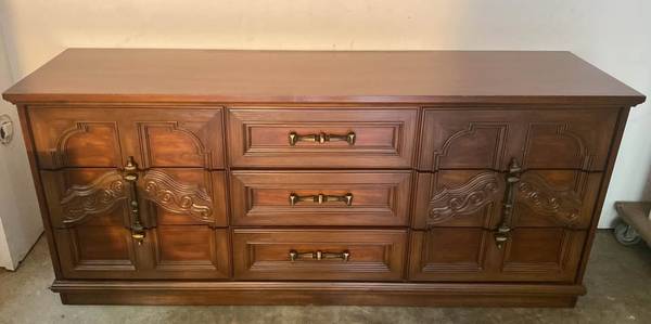Vintage Walnut Veneer Credenza / Lowboy – 68” – Solid Wood Drawers 1