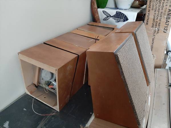 Dukane speakers in wood cabinets. 1