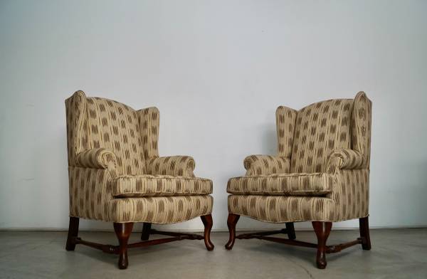 Pair of Vintage 1970's Hollywood Regency Wingback Chairs 1