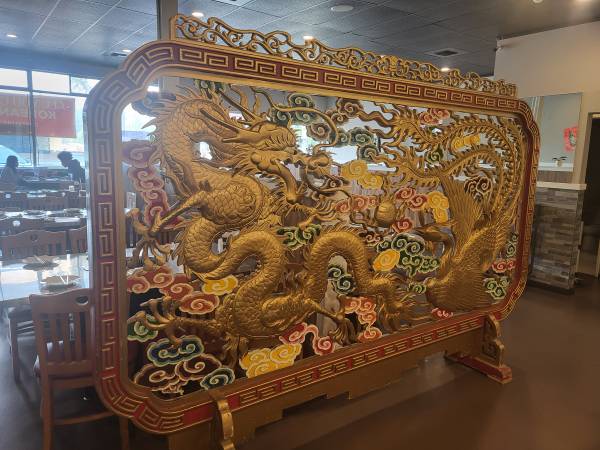 Solid wood carved Dragon and Phoenix room divider 1
