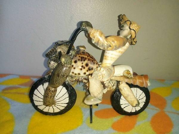SEASHELL 7" Motorcycle Guy.. says Harley on back 1