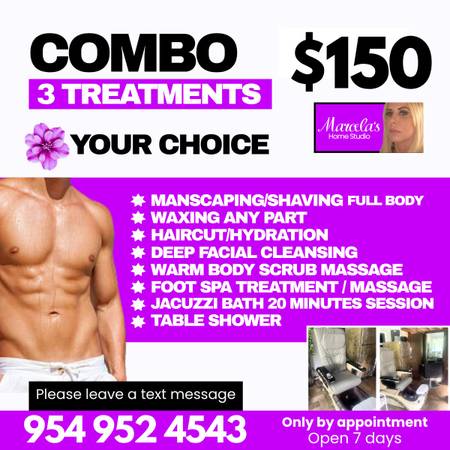 COMBO PROMO🎁 3 Treats $150🌺MANS/Shave🌼WAX🌸RELAX🌻FACI 1