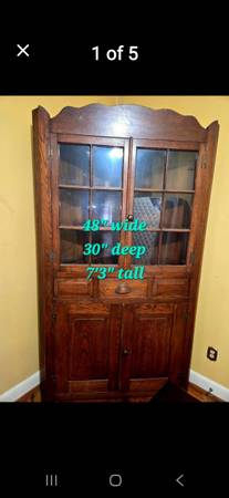 Vintage antique solid wood corner hutch 1