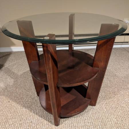 Coffee & 2 End Tables - 2 Tiered Round Glass & Wood 1