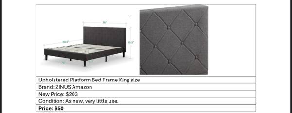 Upholstered Platform Frame King size bed 1