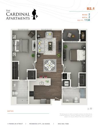$2,050 / 1br - 1100ft2 - 1BR/1BA in 2BR/2BA at The Cardinal Apartments (Redwood City)63664185729921120