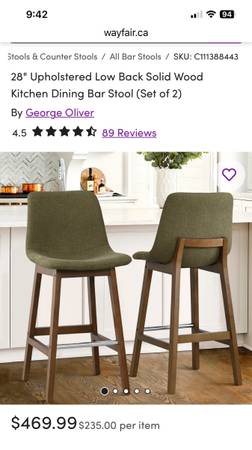 28" Upholstered Low Back Solid Wood Kitchen Dining Bar Stool (Set of 2) 1