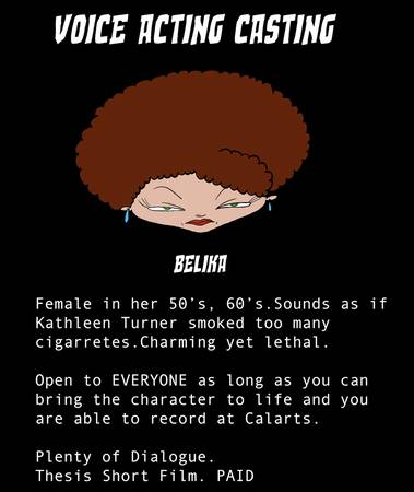 Looking for voice over actress 50's 60's for animated horror film noir 1