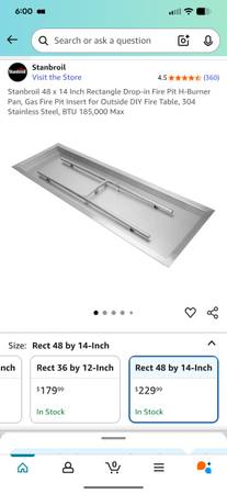 New Stanbroil 48 x 14 Inch Rectangle Drop-in Fire Pit H-Burner Pan, Gas Fire Pit 1