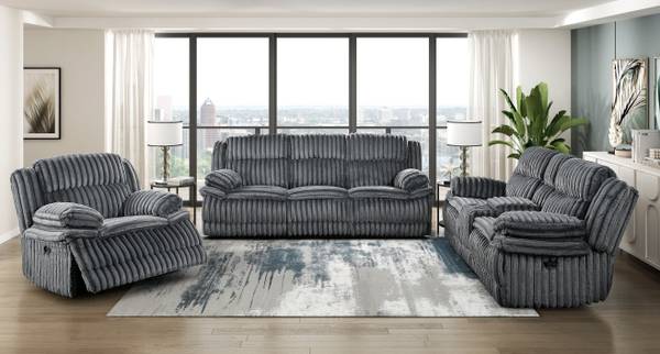 *Double Reclining Sofa in Dark Gray Big Corduroy Fabric. 1