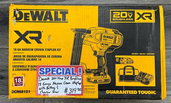 Dewalt 20V Max XR Brushless 18 Gauge Narrow Crown Stapler With Battery & Charger 1