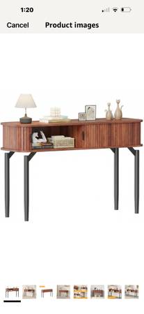 Modern Fluted Console Table, 47" Wooden Narrow Entryway Sofa Table with Sliding  1