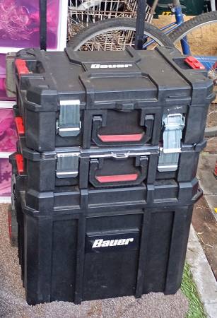 Stackable tool box red and black with 3 boxes 1