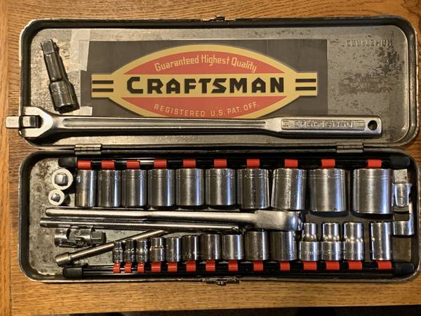 Socket set, Craftsman 1/2" drive, =V= series metal socket case -rare 1
