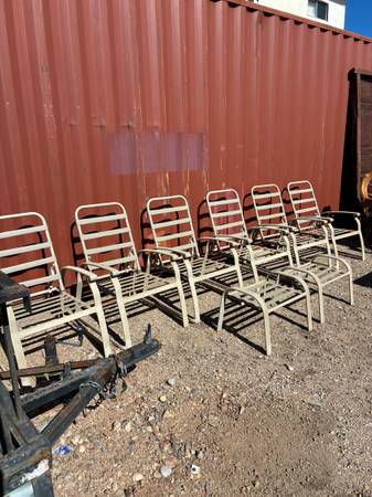 6 Sunbeam white aluminum arm chairs patio /lawn stack-able set 1