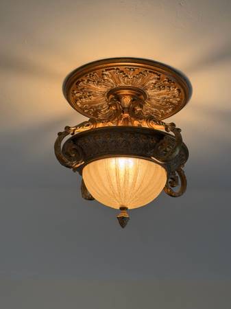 Lighting from estate, including chandeliers, fans, vanity, lights, semi flush, p 1