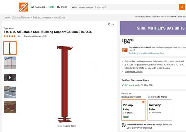 Two Jack Post 7 ft. 6 - 7 ft. 10 Adjustable Steel Support Columns 1