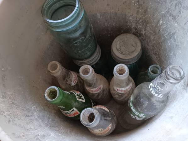 Aqua blue mason jars and pop bottles 1