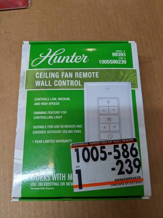 Control remoto de pared para ventilador de techo Hunter Universal Damp Rated - $25 (GLENWOOD)63471078208003121