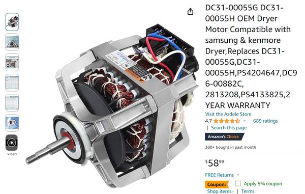 Samsung- Kenmore dryer replacement motor. 1