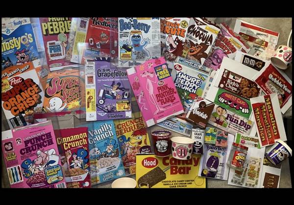 Wanted- cereal boxes, candy wrappers, “kids food packaging” 1960-1980s 1