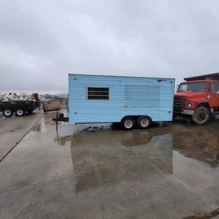 Enclosed trailer with garage door. 20 ft cargo. 1