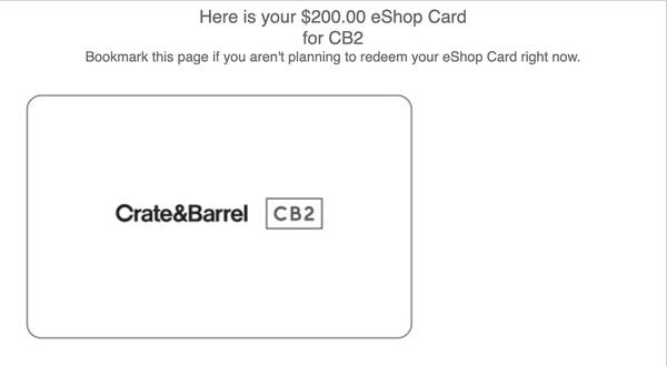 $200 Gift Card for Crate & Barrel / CB2 - Price Firm 1