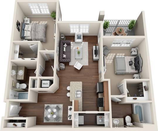 B1 - 2bdrm 2bth Apt - 1050sqft 1